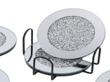 6pcs Glass Mirrored Coasters with Holder Round Drink Coasters for Coffee Table Kitchen Bar Home V1294-YM0901-3118250151412