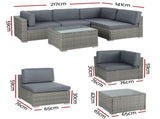 Gardeon 5-Piece Outdoor Sofa Set Wicker Couch Lounge Setting 4 Seater Grey ODF-SOFA-5PCS-HJ-GE-AB