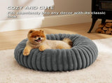 Calming Donut Pet Bed - Faux Rabbit Fur Soft Warm Round Cat Dog Bed - Plush Cozy Cuddler for Small V1258-DROP002-PETBED-01-GRY-L
