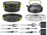11PCS Green Camping Cookware Set Lightweight Aluminium Camping Pots, Frying Pan, Kettle & V888-ELOSUNG54627