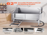 Stainless Steel Dog Washing Station, 157.48 cm Pet Grooming Tub w/ Stairs, PE Water Filter Board, V952-BXGCWYG62CSLV4J32V0
