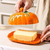 Halloween Pumpkin Ceramic Butter Dish With Lid Seasonal Tabletop Storage Container For Kitchen V1369-AZ3-W-14961