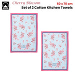 Ashdene Set of 2 Cherry Blossom Cotton Kitchen Tea Towels 50 x 70 cm V442-LDE-TEAT-SETOF2CHERRYBLOSSOM-PINK-RE