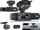 WiFi Car Dash Cam 3-Channel Wireless Camera with App, Front, Interior, and Rear Cameras, Full HD V1188-MS-313-0024