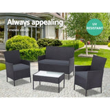 Gardeon 4 PCS Outdoor Sofa Set Rattan Chair Table Setting Garden Furniture Black ODF-RATTAN-4PC-AB-BK