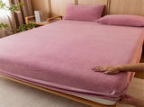 Bean paste color Plush Crystal Velvet Fitted Sheet - Ultra Soft, Warm & Thick for Winter V888-ELOSUNG26833