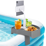 Poolside Hot Tub Tray with Adjustable Phone Mount, 360&deg Rotating Gooseneck Stand, Stable Base & Dual V1369-AZ3-W-08842