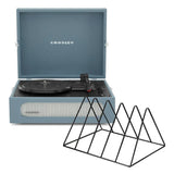 Crosley Voyager Bluetooth Portable Turntable Gadhouse Vinyl Rack Bundle - Washed Blue V398-CR8017BVR-WB4