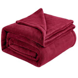Snuggly Flannel Fleece Blanket, Soft Warm Lightweight Plush Throw For Lounge & Bedroom, Wine Red, V1221-XM-LB3073-GM128
