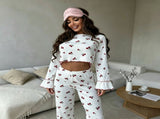 White Base Cherry Size S Petite Fit Ruffled Pajama Set Christmas Petite Slim Gift Slim Fit V1221-XM-LB7136-GM185