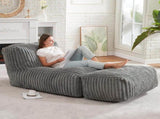 Ergonomic Bean Bag Chaise Lounger with Vertical Plush Fabric and High-Density Foam for Living Room V1341-ZY-EZHP94CL-KHAKI