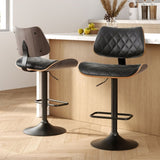 Artiss 2x Bar Stools Kitchen Dining Chairs Gas Lift Stool Wooden Leather Black BA-TW-8095-BKX2