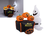 6ft Halloween Ghost Pushing Pumpkin Cart Decor IP44 with Blower LED Lights Outdoor V1294-YM0901-3115230078411
