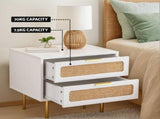 Artiss 2x Rattan Bedside Table 2 Drawers White FUR-U-BS-03-RAT-WHX2