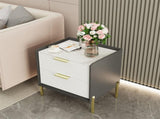 3 Tier Leather Sides Bedside Table Wooden Nighstand Marble Top Luxury Furniture V767-JJ-XZ991