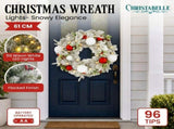 Christabelle 61cm Snowy Elegance Christmas Wreath Pre Lit Warm White LED Red Baubles Berries Fr 112_SENSE61