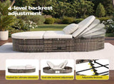 Gardeon Outdoor Day Bed Sun Lounge Setting Wicker Lounger Patio Furniture w/ Retractable Side Tray ODF-SUNBED-BS22-BE-AB