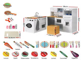 Keezi Kids Wooden Kitchen Playset 2-piece Pretend Toy Kitchen 29pc Food Set PLAY-WOOD-COMBINATION-3IN1