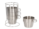 Stainless Steel Camping Cup Set of 4 Double Layer Coffee Mugs with Stand Holder Stackable Outdoor V1294-YM3118220254711-0421