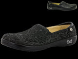 ALEGRIA Keli Nursing Shoes Slip On Womens Work Working Hospitality - Black Embossed Paisley V563-KEL-431-41