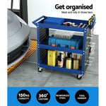 Giantz 3-Tier Tool Cart Storage Trolley Workshop Garage Pegboard Hooks Blue TB-CART-3T-N-BL