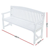 Gardeon 5FT Outdoor Garden Bench Wooden 3 Seat Chair Patio Furniture White ODF-BENCH-5FT-WH