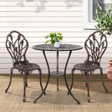 Gardeon 3PC Outdoor Setting Bistro Set Chairs Table Cast Aluminum Patio Furniture Tulip Bronze GB-CALU-3PC-XG1018-BZ