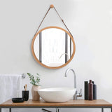 Hanging Round Wall Mirror 45 cm - Solid Bamboo Frame and Adjustable Leather Strap for Bathroom and V178-36015