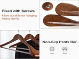 TOPIA HANGER Wide Shoulder Wooden Hangers, Suit Hangers with Non Slip Pants Bar & 360&deg Swivel Hook, V1258-DP02-F-218