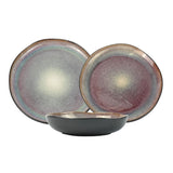 3 Pieces Reactive Glazed Ceramic Organic Fine Dinner Set with Plate and Bowl EARTHY BLUE BROWN V274-HA-LA-P0024302-BN
