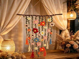 Boho Crochet Flower Wall Hanging, 29.92 Inch Floral Macrame Style Tapestry With Long Tassel Fringe, V1366-AZ2-W-18323