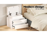 Artiss 2X Bedside Table LED 2 Drawers Lift-up Storage - COLEY White FURNI-O-LED-BS-01-WHX2