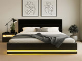 Artiss RGB LED Double Bed Frame with Beside Table Set 16 Colour Mood Lighting BFRAME-BS-LUMI04-D-BK