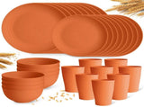 Camping Plates Cups and Bowls Set Green Reusable Microwave Safe Lightweight Unbreakable Plastic V1107-122-29070-ORG-32PCS