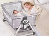 3-in-1 Grey Baby Bassinet Bedside Crib with Adjustable Height, Mosquito Net & Storage Basket V178-59241