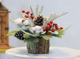 35cm Tabletop Xmas Tree Bark Wooden Barrel Decoration Artificial Bouquet Ornament for Home Hotel V1294-YM0901-3115240094712