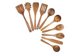 10-Piece Handcrafted Wooden Utensil Set, Heat Resistant Spoons for Non-Stick Cookware Kitchen V1263-JX-7732
