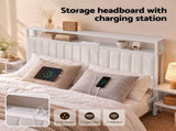 Artiss King Metal Bed Frame Boucle Headboard Charging Station Side Table White MBED-C-FAY-K-WH-AB