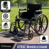 Orthonica 24in Foldable Steel Wheelchair in Black Steel Frame Heavy-Duty Disability Aid WCR-MAS-025-BK