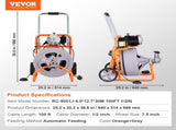 Drain Cleaner Machine 100FT x 1/2 Inch, Auto Feed Sewer Snake Drain Auger on Wheels, Portable Drain V952-ZDJJKLSGDSTJXZPK9V3