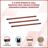 3 x 61cm Magnetic Wall Mounted Tool Holder Storage Organiser Garage Workshop V63-831781