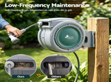 Green Fingers 20m Retractable Water Hose Reel, Wall Mounted Garden Hose 9-Pattern Nozzle HR-WA-AUTO-QU-20M