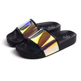 High Fashion Neon Shiny Women Shoes Rainbow Slippers Bling Colorful Spangle Fancy Flip Flops Black V1370-AZ4-22357