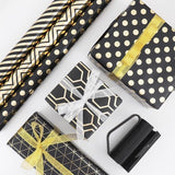 Wrapping Paper Set - 6s Gold & Black Christmas - Includes Ribbon & Stickers - 43x300 cm Per V1188-ZXY-131-380