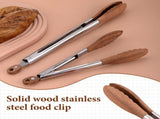 Walnut Wood Tongs for Cooking, Stainless Steel Anti-Slip Long Handle Wood Salad Tongs, Cooking Tong V1258-DP02-F-436