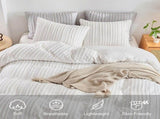 White Tufted Stripe Bedding Set - 3 Piece Quilt Cover and Pillowcase Set - V888-ELOSUNG54960-3