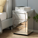 Artiss Bedside Table 3 Drawers Mirrored - PRESIA Silver MF-BT-7181-SR