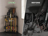 Mutifunctional Garden Tool Rack for Corner with Space Saving Triangular Design & Dual-Layer Grid V888-ELOSUNG52747