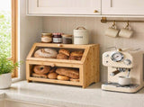 Artiss Bamboo Bread Box 2-Tier Kitchen Countertop Storage 39cm Natural BBX-2T-WIN-WD