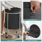 SONGMICS Laundry Basket with Wheels with Steel Frame and Removable Bag Black V227-8498101001330